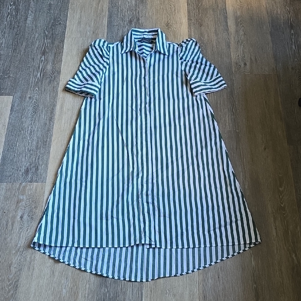 Zara Green and White Striped High-Low Shirt Dress
